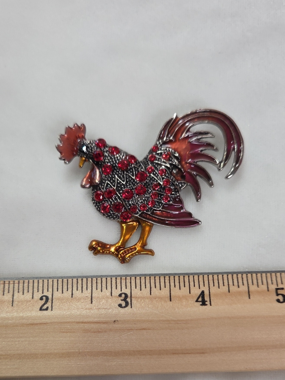 Women's Red Rhinestone Rooster Brooch Retro Style Pin Rhinestones Elegant Unique - Picture 2 of 6